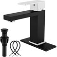 thumbnail image 1 of Bathroom Faucet 1 Hole, Single Handle Stainless Steel Bathroom Sink Faucet, Modern Vanity Faucets with Deck Plate,Water Supply Hoses and Pop Up Drain,Polish Chrome Handle and Matte Black, 1 of 18
