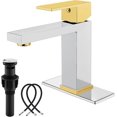 thumbnail image 1 of Bathroom Faucet 1 Hole, Single Handle Stainless Steel Bathroom Sink Faucet, Modern Vanity Faucets with Deck Plate,Water Supply Hoses and Pop Up Drain,Polish Chrome Handle and Polish Gold, 1 of 18