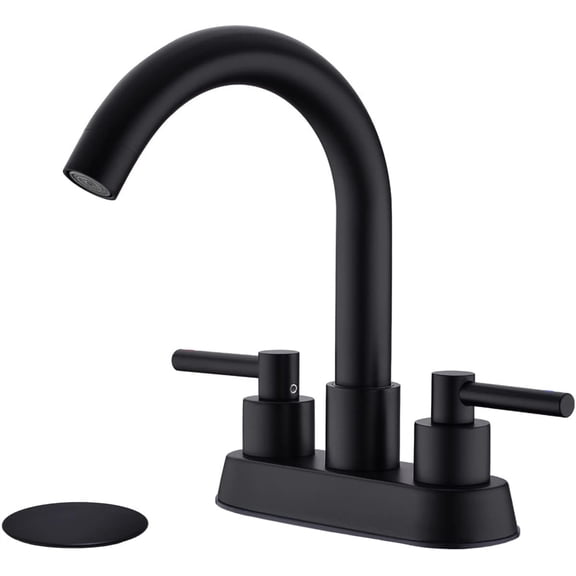 Bathroom Faucet 2 Handle Lavatory Sink Faucet with Overflow Pop Up Drain Assembly, 4 Inch Centerset 3 Hole Deck Mounted, 360? Swivel Spout, cUPC Water Lines Included, Matte Black