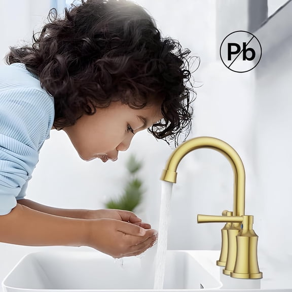 Bathroom Faucet 3 Hole, 8 Inch Widespread Bathroom Faucets with Pop-up Drain and Supply Line, Bathroom Sink Faucet for Sink, Vanity, RV, Brushed Gold