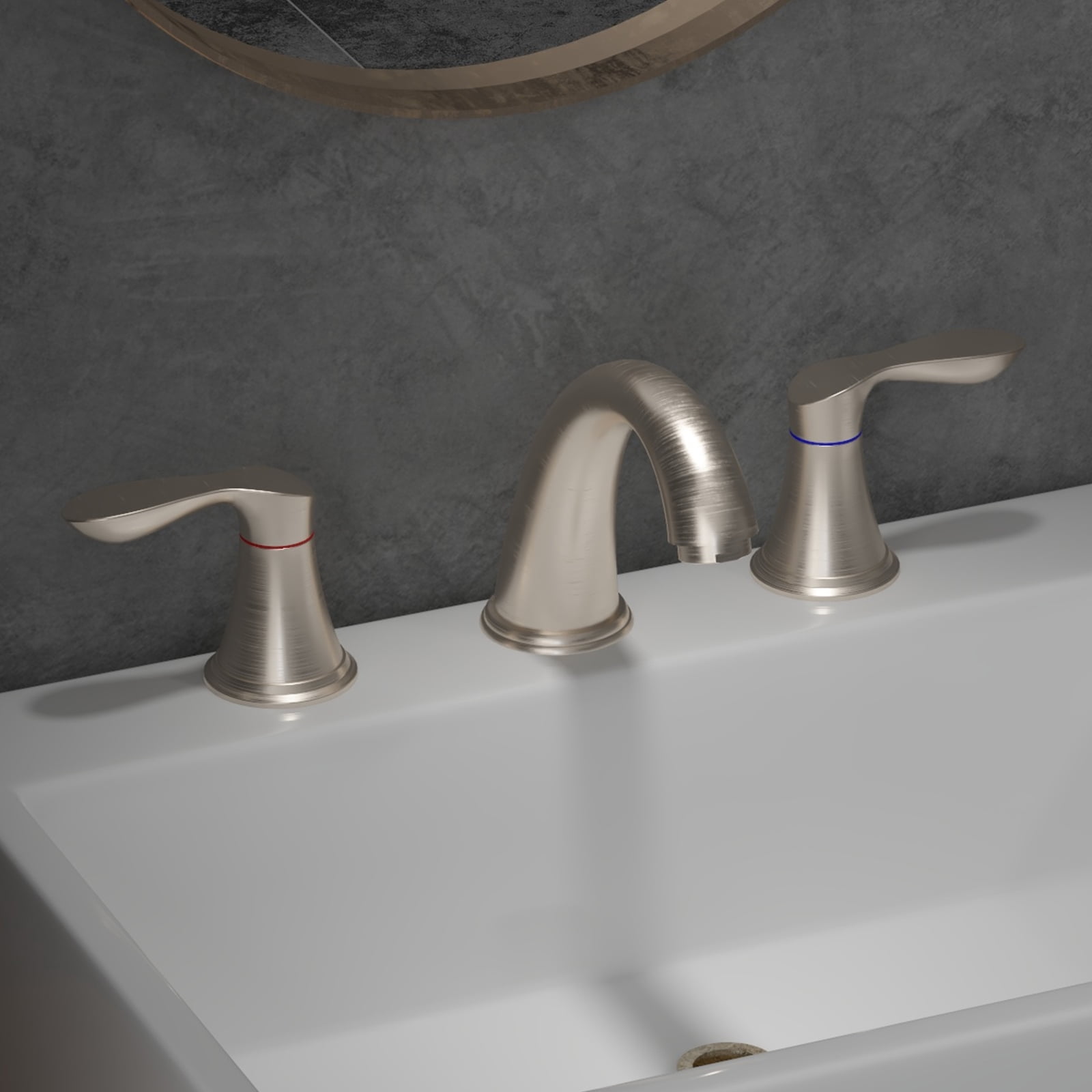 Bathroom Faucet 3 Hole, 8" Widespread Bathroom Faucets for Sink 3 Hole Brushed Nickel with Pop-Up Drain, CUPC Hose Water Supply Lines-Brushed Nickel (2pcs)