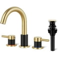 thumbnail image 1 of Bathroom Faucet 3 Hole, Brushed Gold and Black Bathroom Sink Faucet with Pop Up Drain, 8 inch Widespread Bathroom Faucet with 360° Swivel Spout, 2 Handle Vanity Faucet with Water Supply Hoses, 1 of 12
