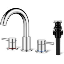 Bathroom Faucet 3 Hole, Chrome Bathroom Sink Faucet with Pop Up Drain, 8 inch Widespread Bathroom Faucet with 360° Swivel Spout, 2 Handle Vanity Faucet with Water Supply Hoses