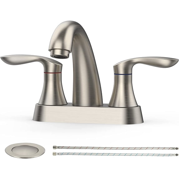 Bathroom Faucet, 4 Inch Bathroom Faucets for Sink 3 Hole, Centerset Bathroom Sink Faucet with Pop Up Drain and cUPC Lead-Free Hose(Brushed Nickel)