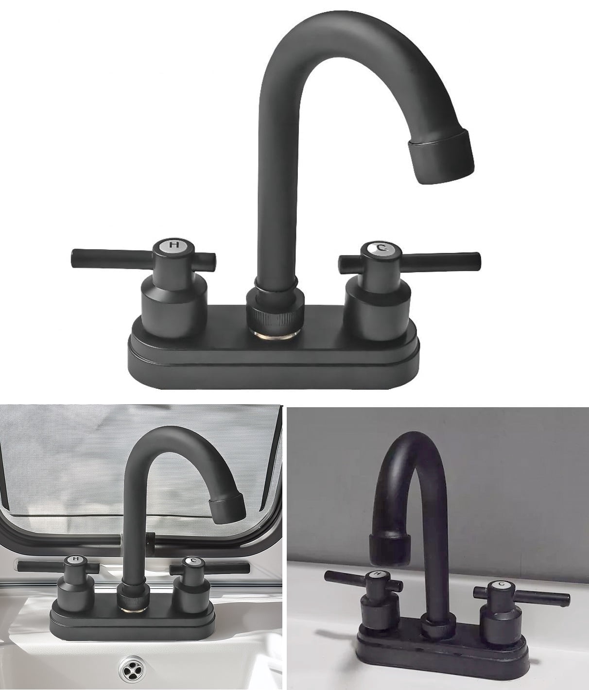 Bathroom Faucet 4inch 2 Handles Centerset Suit for 2 or 3 Mounting Holes, Lavatory Hot and Cold Mixer Tap, Mattle Black
