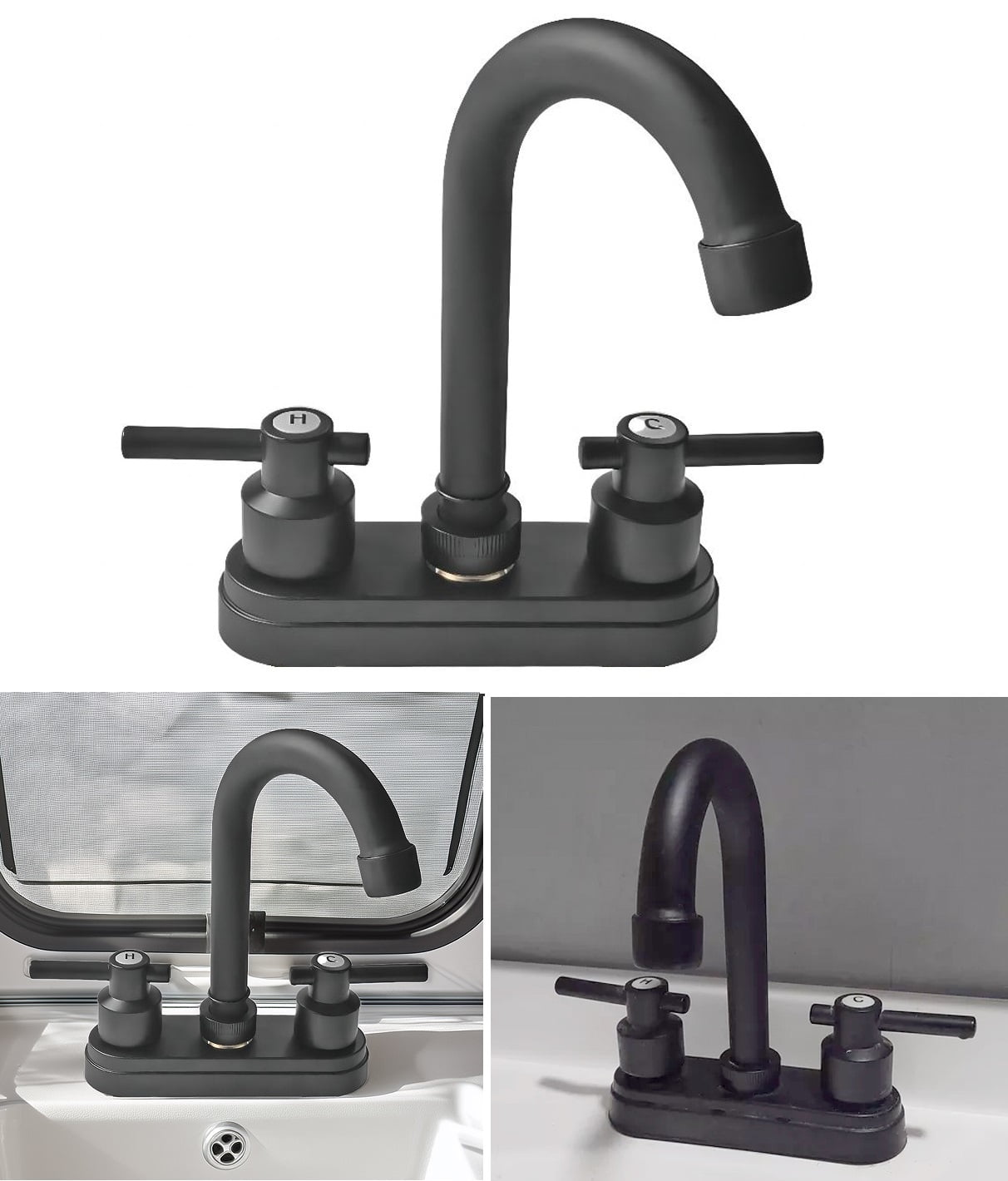 Bathroom Faucet 4inch 2 Handles Centerset Suit for 2 or 3 Mounting Holes, Lavatory Hot and Cold Mixer Tap, Mattle Black
