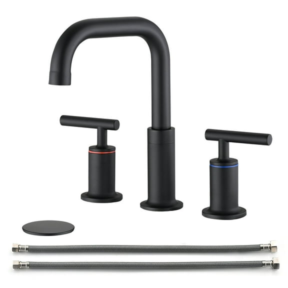 Bathroom Faucet 8 in. Widespread Double Handle Bathroom Faucet with Pop Up Drain in Matte Black,Bathroom Sink Faucet