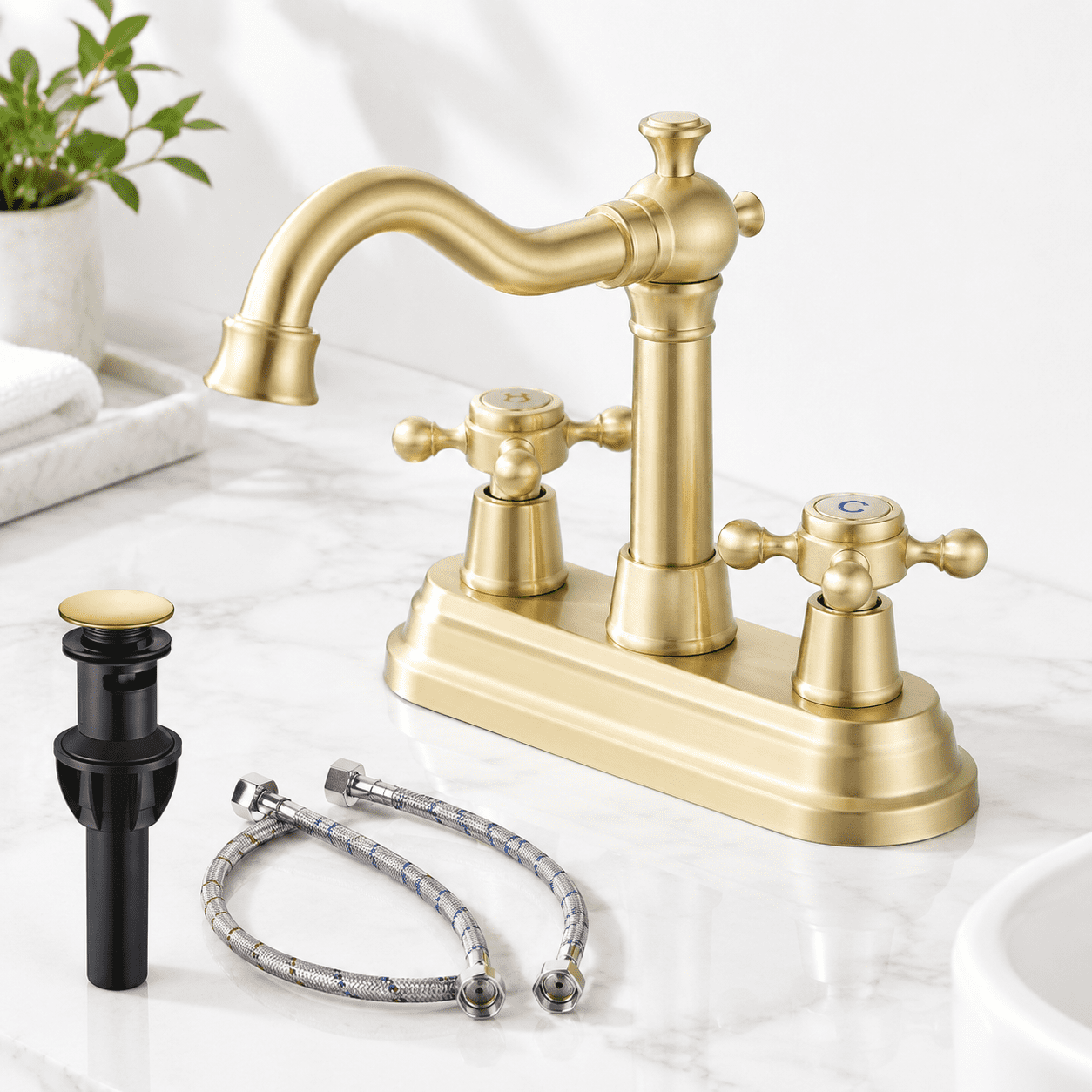 Center Faucet Inlets Bathroom Faucet Brushed 2 Handles 4 Inches Centerset - Walmart.com