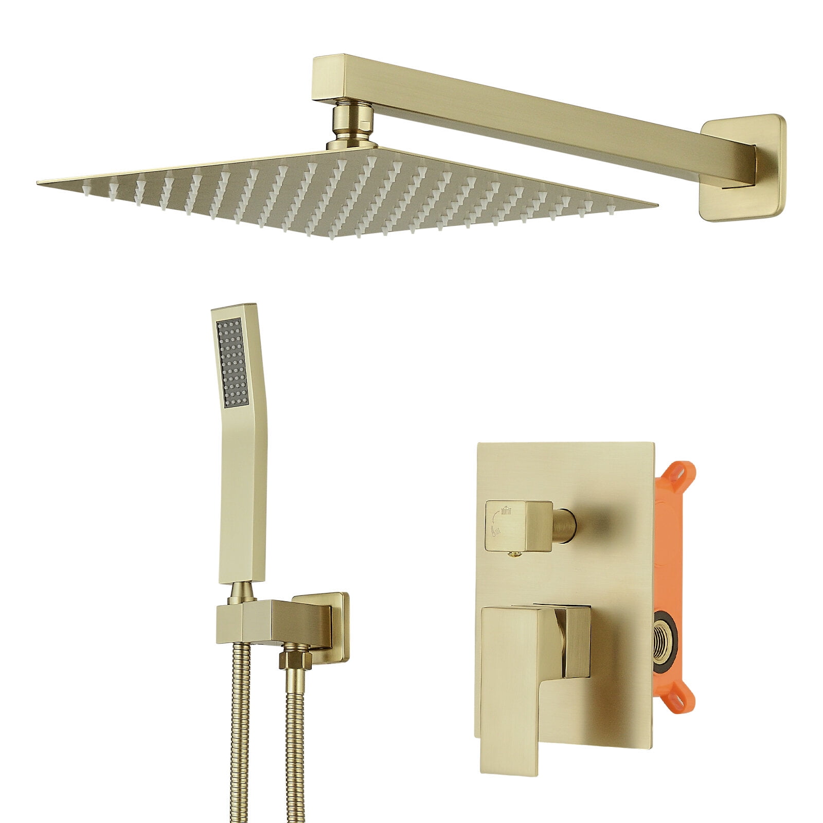 Bathroom Faucet Brushed Gold Shower System 10 Inch Bathroom Luxury Rain Mixer Shower Combo Set Wall Mounted Rainfall Shower Head and Handheld System Shower Faucet Set,Bathroom Sink Faucet