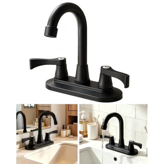 Bathroom Faucet for Camper 4 Inch Centerset, with Double Handle 360° Swivel Spout 2.17" Extra Long Mounting Shanks Lavatory Basin Sink Faucet for RV Trailer Mobile Home, Matte Black