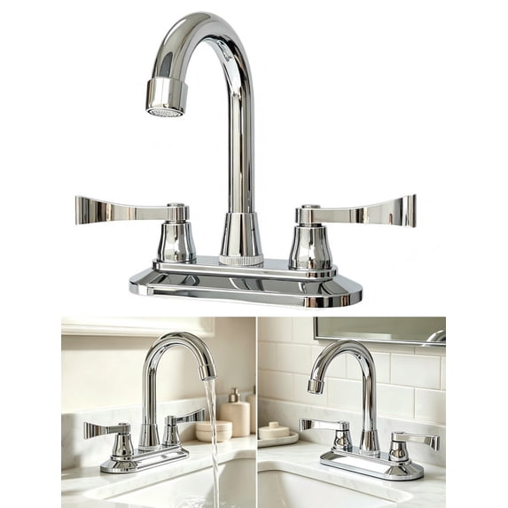 Bathroom Faucet for Camper 4 Inch Centerset, with Double Handle 360° Swivel Spout 2.17" Extra Long Mounting Shanks Lavatory Basin Sink Faucet for RV Trailer Mobile Home, Chrome