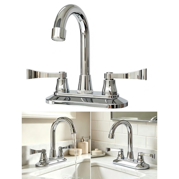 Bathroom Faucet for Camper 4 Inch Centerset, with Double Handle 360° Swivel Spout 2.17" Extra Long Mounting Shanks Lavatory Basin Sink Faucet for RV Trailer Mobile Home, Chrome