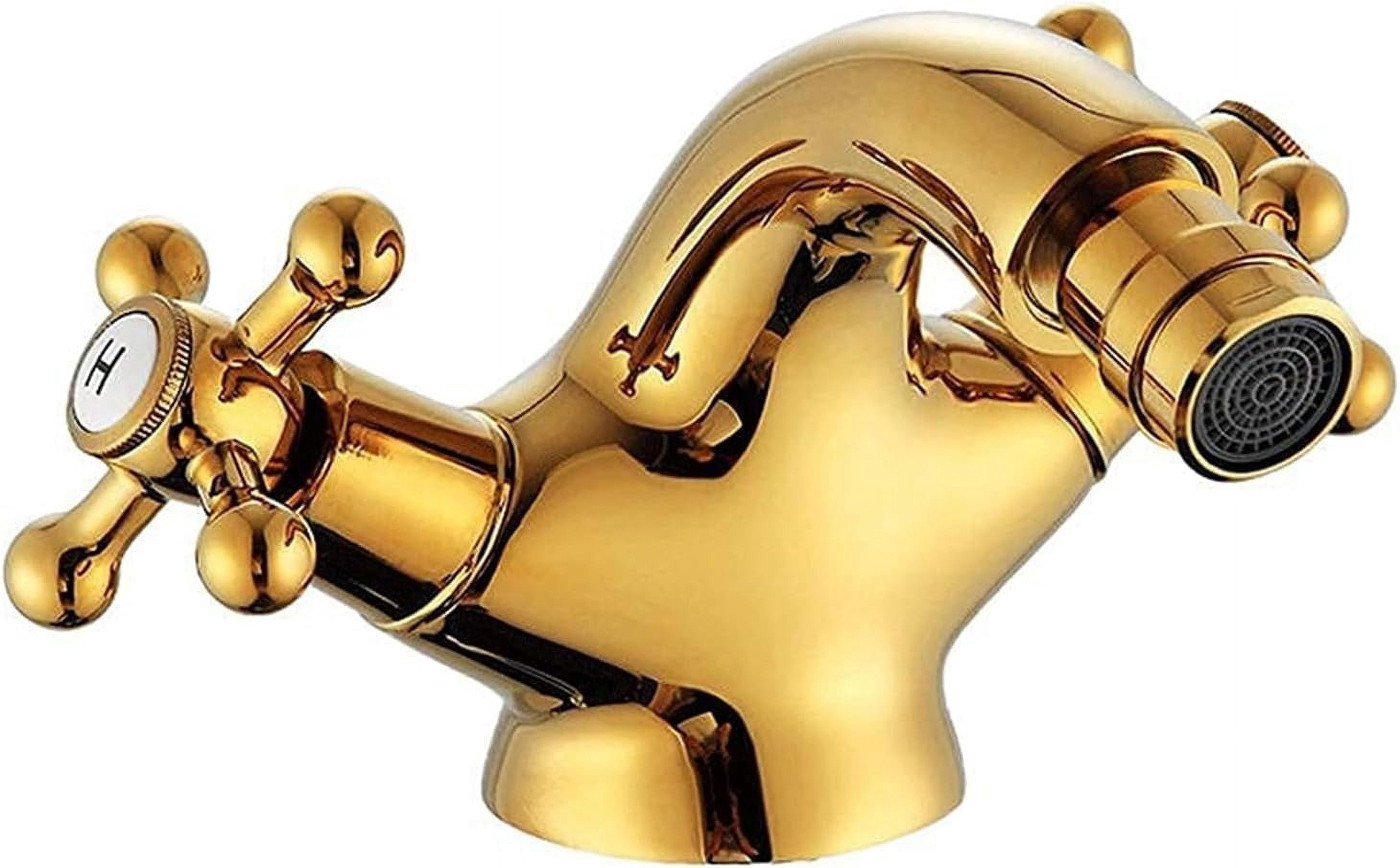 Bathroom Faucet，Gold Bathroom Sink Faucet, Double Cross Handle Two Knobs Bidet Faucet, Antique Brass Bathroom Faucet, Hot and Cold Water Tap, One Hole Bathroom Faucet