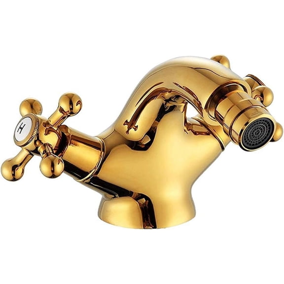 Bathroom FaucetGold Bathroom Sink Faucet, Double Cross Handle Two Knobs Bidet Faucet, Antique Brass Bathroom Faucet, Hot and Cold Water Tap, One Hole Bathroom Faucet