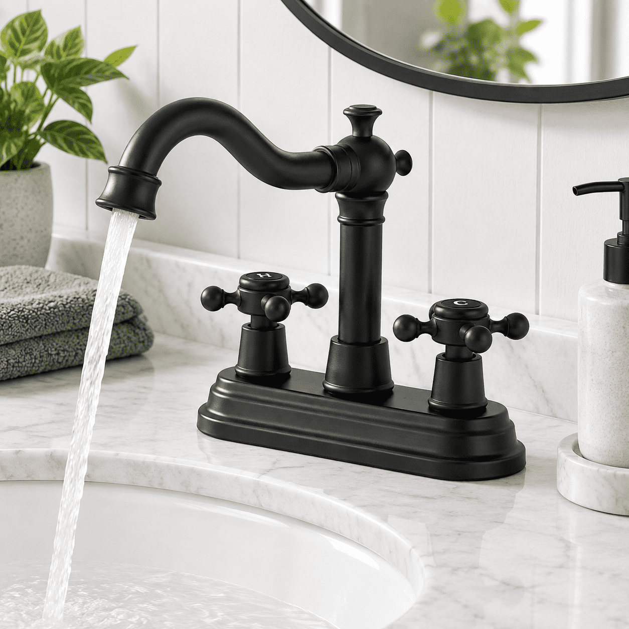 Center Faucet Inlets Bathroom Faucet Matte Black 2 Handles 4 Inches Centerset - Walmart.com