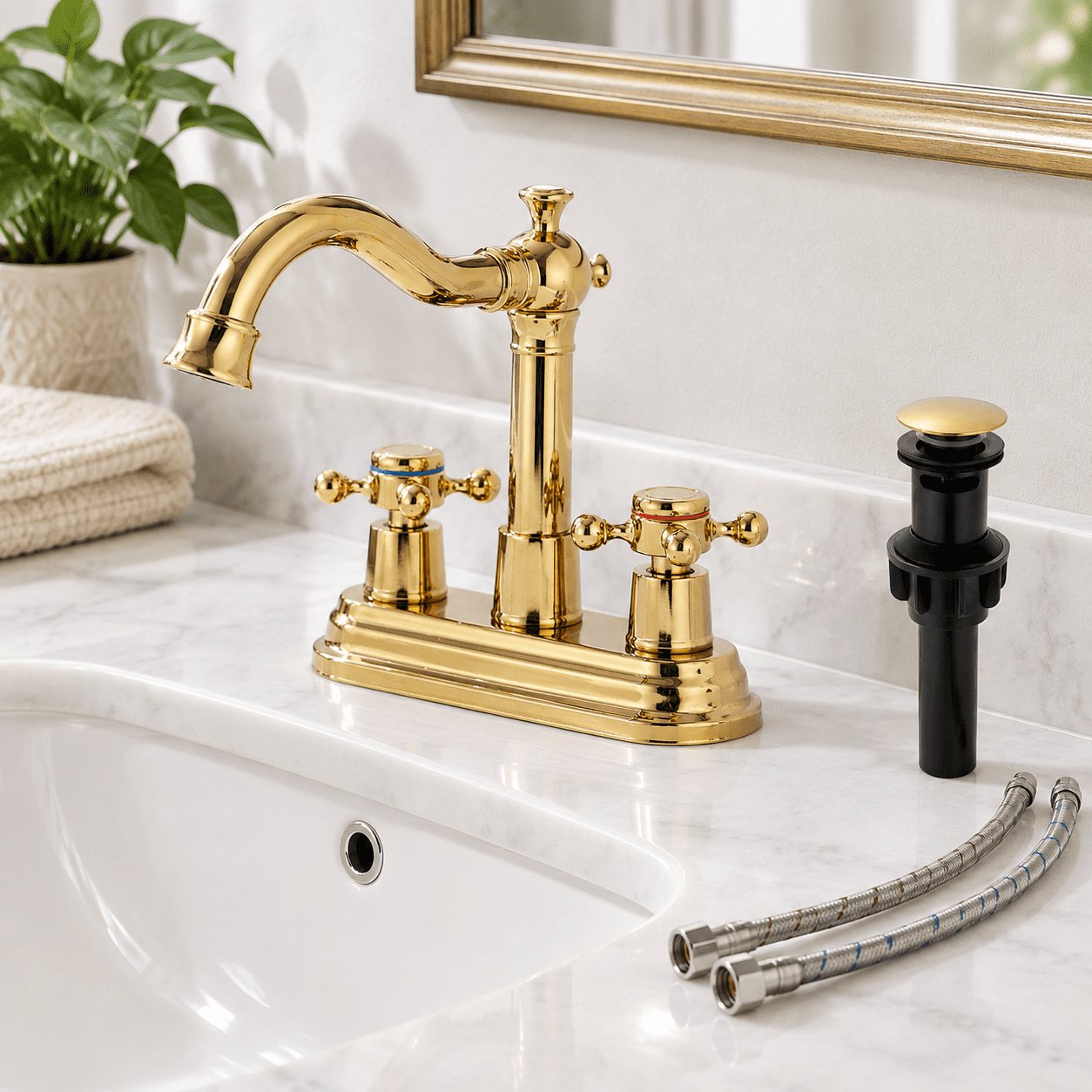 Center Faucet Inlets Bathroom Faucet Polished 2 Handles 4 Inches Centerset - Walmart.com
