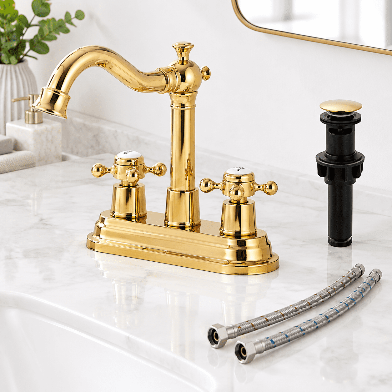 Center Faucet Inlets Bathroom Faucet Polished 2 Handles 4 Inches Centerset - Walmart.com