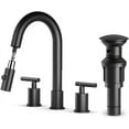 thumbnail image 1 of Matte Black Pull Down Bathroom Faucet with Pop-up Drain, 8 inch Widespread Bathroom Faucet 3 Hole with Pull Down Sprayer 2 Modes. 8'' Matte Black Bathroom Faucet with Supply Lines, 1 of 9