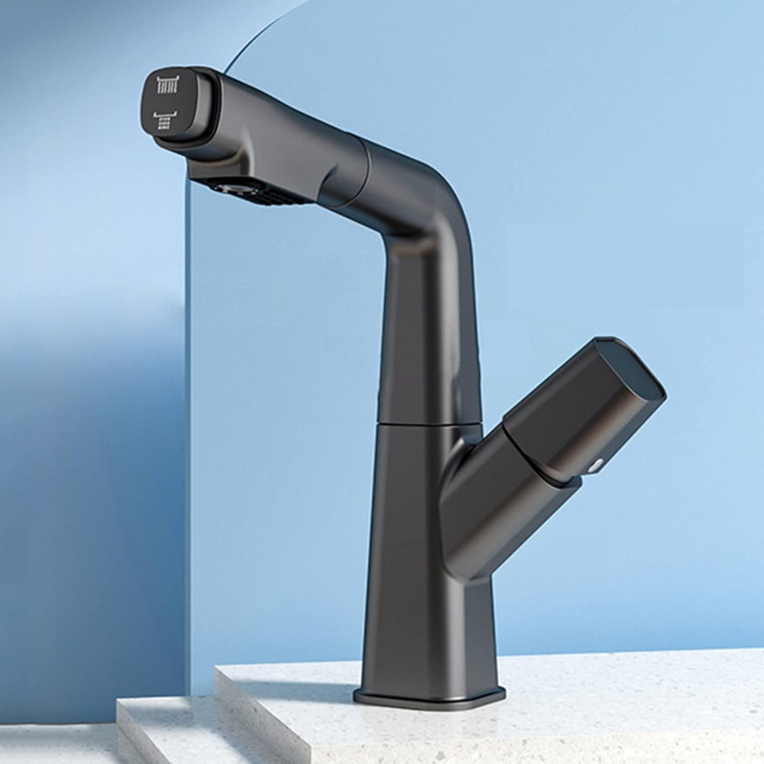Bathroom Faucet with Pull Out Sprayer, 360° Rotation 2 Modes Faucets for Bathroom, Single Hole Faucet for Bathroom Sink Brass, Bathroom Faucet Single Handle,Black