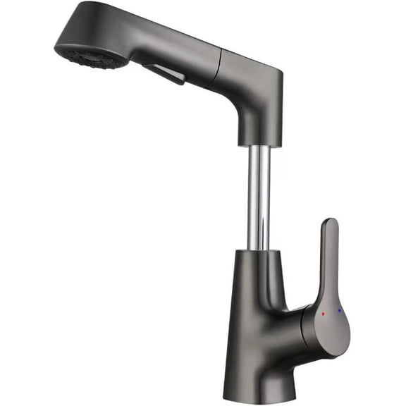 Bathroom Faucet with Pull Out Sprayer,360° Rotaty Lift Brass Lavatory Single Handle Faucet,with 2 Modes Pull Down Sprayer,Bathroom Basin Faucet for Hot and Cold Water,White