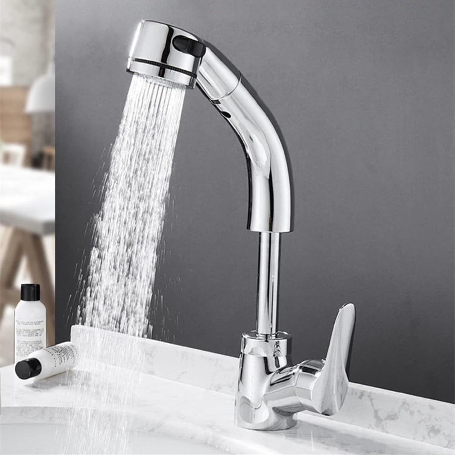 Bathroom Faucet with Pull Out Sprayer, Bathroom Sink Faucet Dual Function Basin Faucet. 360° Swivel Spout Bathroom Sink Faucet, Bathroom Sink Faucet Single Handle,Black