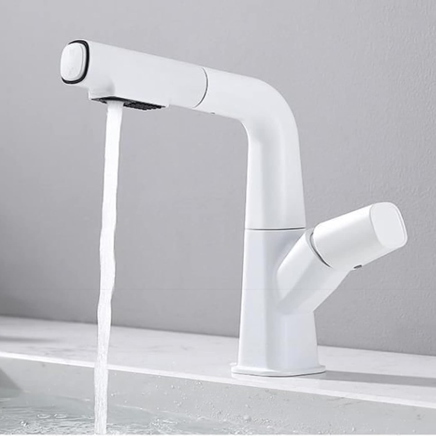 Bathroom Faucet with Pull Out Sprayer, Bathroom Sink Faucet Dual Function Basin Faucet, Single Hole Faucet for Bathroom Sink Brass, Bathroom Sink Faucet Single Handle,White