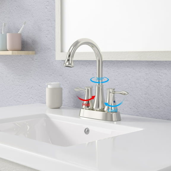 Bathroom Faucet Rotatable Double Handle 2-Holes Stainless Brushed Nickel with Pop Up Drain