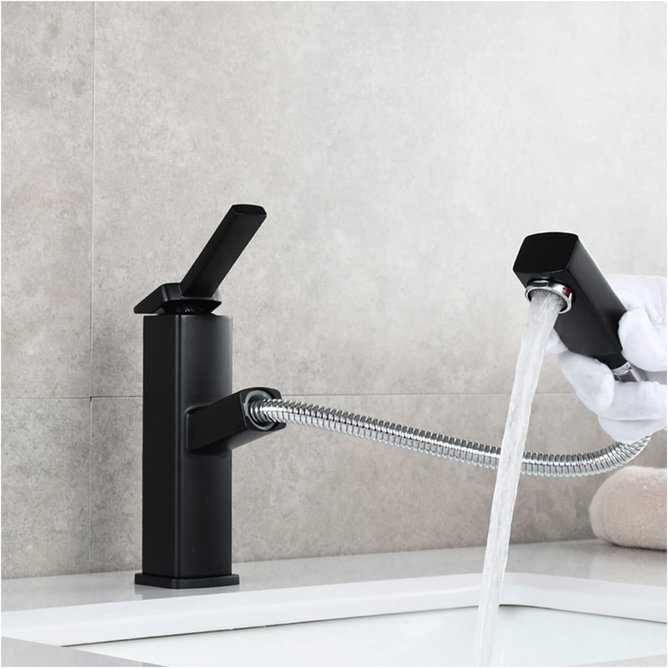 Bathroom Faucet Single Handle Bathroom Sink Faucet for Hot and Cold Water with Pull Out Basin Mixer Tap Brass Lavatory Faucet Black high