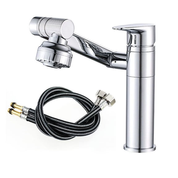 Bathroom Faucet, Single Handle Single Hole Brass Basin Mixer Tap with 360 Rotation, Heavy Duty Hot and Cold Water Vessel Sink Faucet for Bathroom Vanity