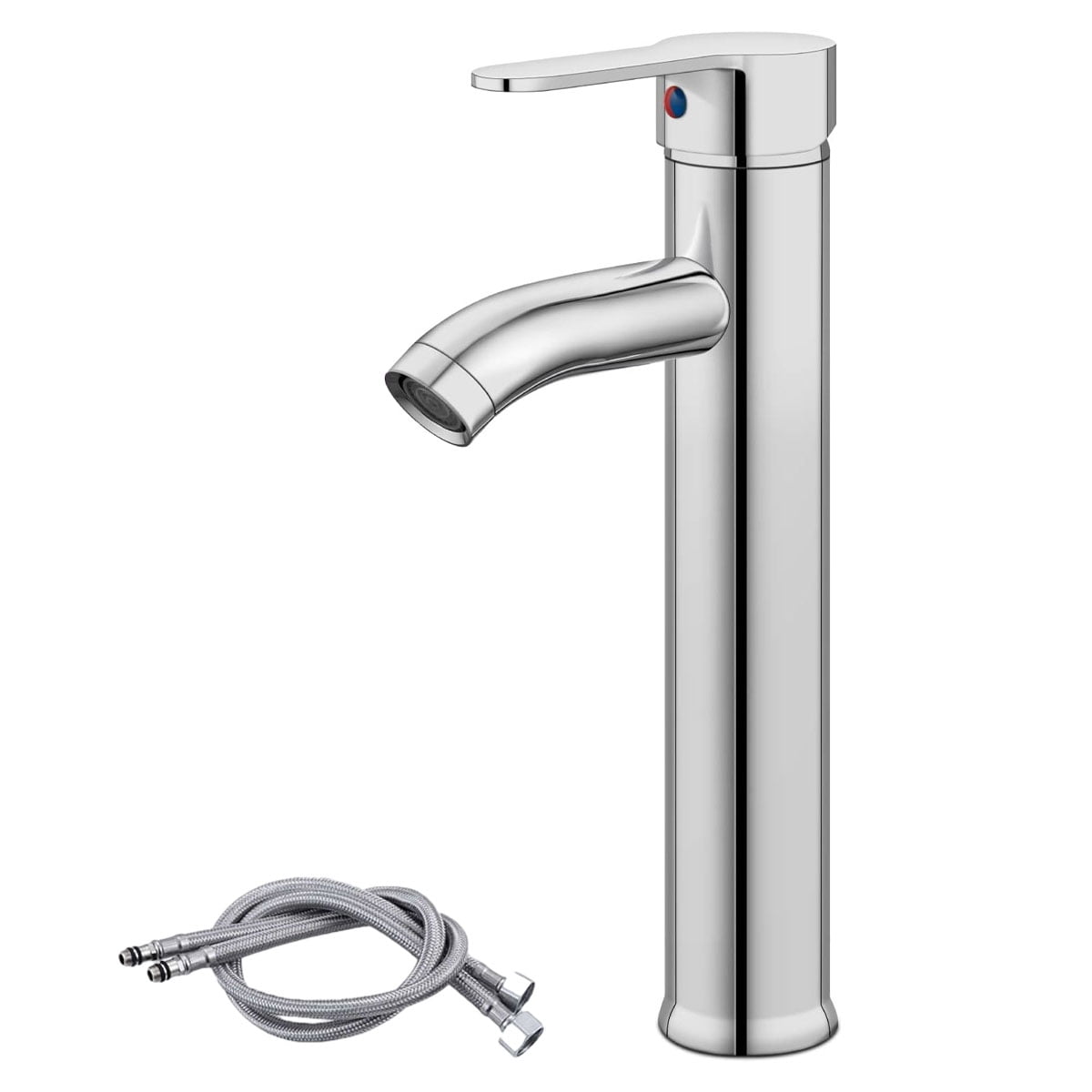 Bathroom Faucet Single Handle Vessel Sink Faucet One Hole Bowl Basin Mixer with Water Supply Lines - silver