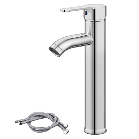 Bathroom Faucet Single Handle Vessel Sink Faucet One Hole Bowl Basin Mixer with Water Supply Lines - silver
