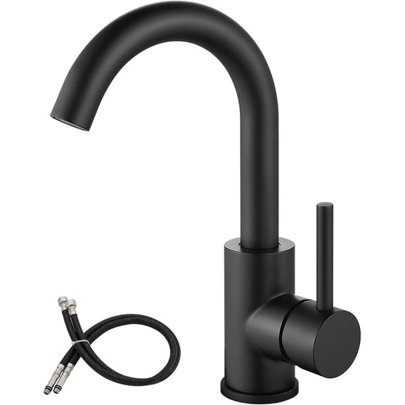 Bathroom Faucet Single Hole,Stainless Steel 360 Swivel Spout Vanity Sink Faucet Without Pop Up Drain and Deck Plate,Single Handle Modern Bar or RV Faucet,Matte Black
