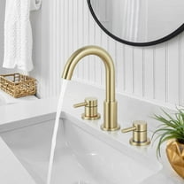 Bathroom Faucet for Sink 3 Hole Brushed Glod, Bathroom Sink Faucet with Pop Up Drain, 8 Inch Widespread Vanity 3 Hole, 360° Swivel Two Handle with Supply Lines