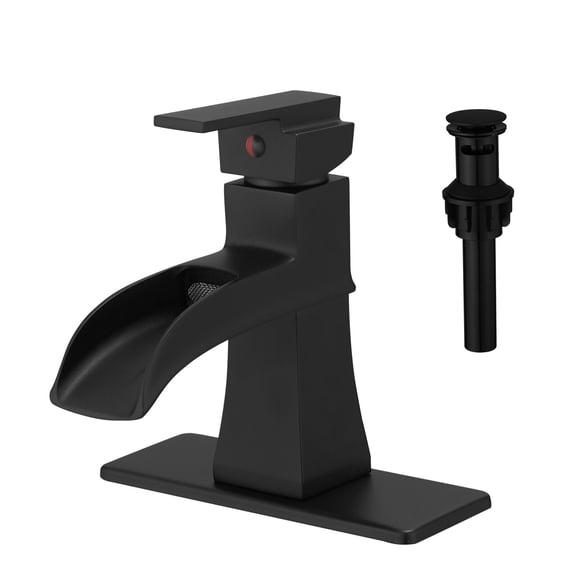 Bathroom Faucet Sink Faucet With Deck Plate Waterfall Black with Pop Up Drain and Supply Lines Bathroom faucets for Sink 1 Hole One Handle Faucets Vanity Bath Mixer Tap,Bathroom Sink Faucet