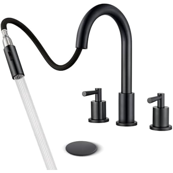 Bathroom Faucet with Sprayer - Matte Black Bathroom Faucet 3 Holes ...