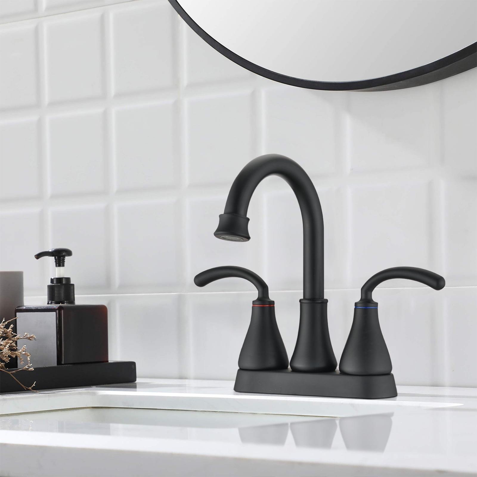 Bathroom Faucet, Stainless Steel Double Handle Faucet in Black, Modern ...
