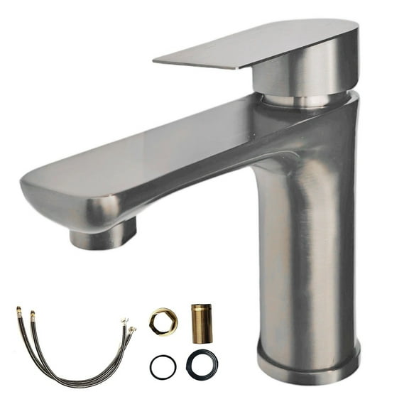 Bathroom Faucet Stainless Steel Hot & Cold Water Mixer Taps Single Hole Basin Vanity Modern Basin Faucet, Gray