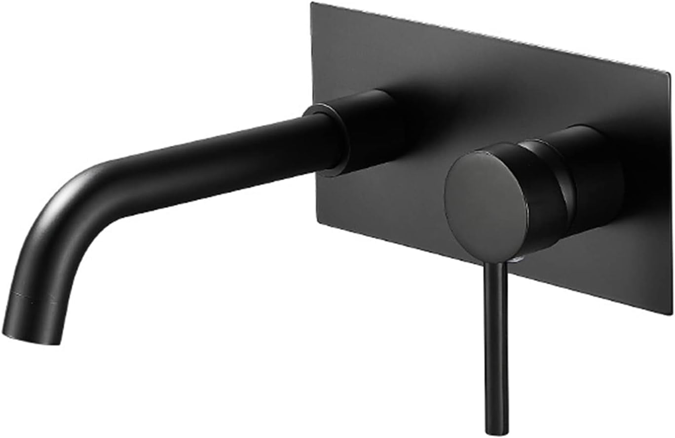 Bathroom Faucet Wall Mount,Single Handle Bathroom Faucet Wall Mount,Hot and Cold Sink Mixer Tap Faucet,1/2 Standard Thread,Black,Round