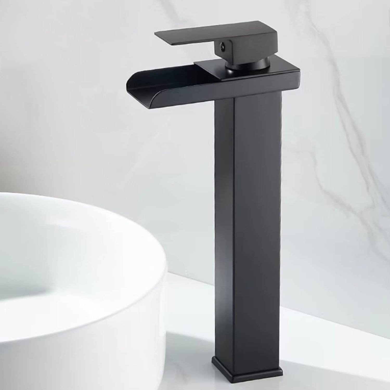 Bathroom Faucet Waterfall Black, Stainless Steel Bathroom Faucet, Hot and Cold Water, Single ...