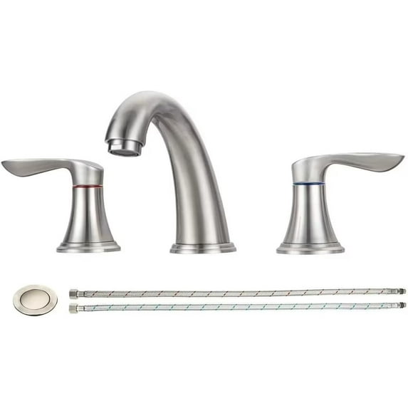 Bathroom Faucet, Widespread Brushed Nickel Bathroom Faucet 3 Hole, 8 Inch Bathroom Sink Faucet