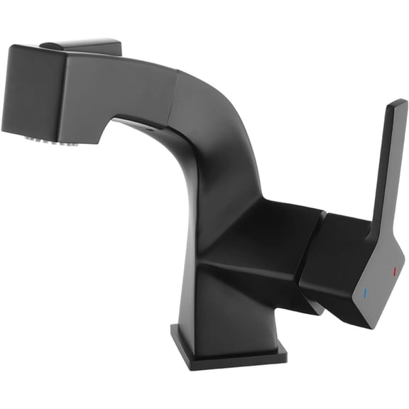 Bathroom Faucet with Pull Out Spray Brass Hot and Cold Water Telescopic Single Hole Basin Faucets-Black