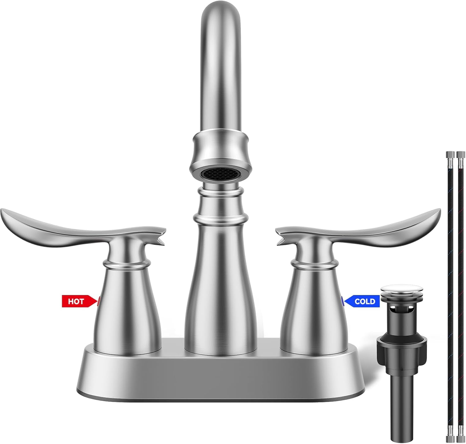 Bathroom Faucets, 4 Inch Centerset Faucet for Bathroom Sink 2 or 3 Hole, 2 Handle Bathroom Sink Faucet with Pop-up Drain, Llaves para Lavamanos de Bano, Modern Vanity Faucet (Brushed Nickel)