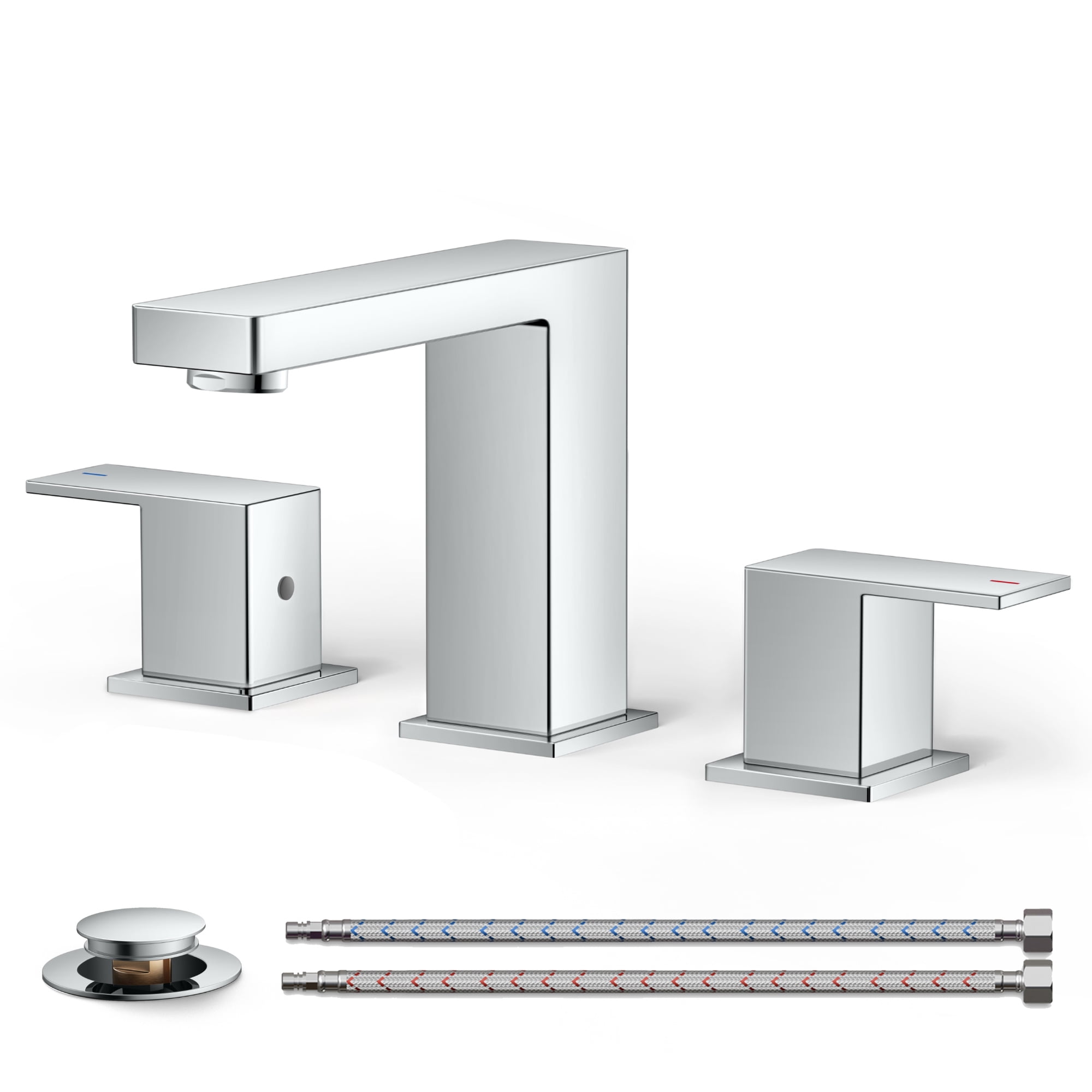 TVOFEK Bathroom Faucet 3 Hole, Chrome Bathroom Sink Faucets 8 inch Widespread with Metal Pop up Drain and cUPC Hoses for Lavatory Vanity Restroom RV