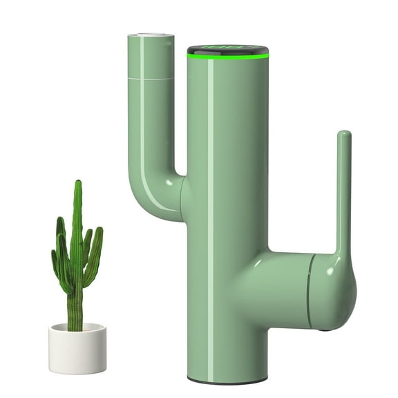 Borlon Cactus Design Bathroom Faucet, Green, Single-Hole with Water-Powered Temperature Indicator and Rotatable Spout