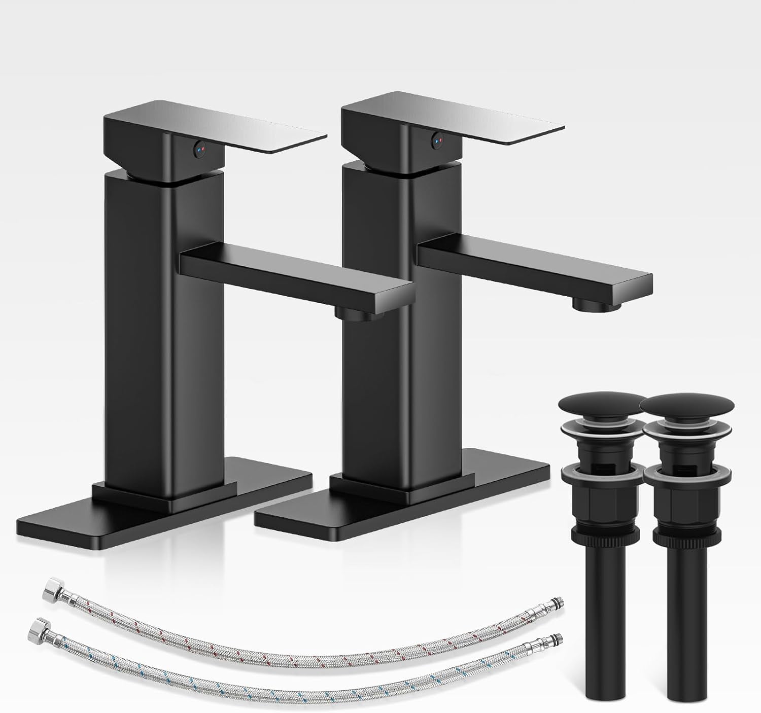 Bathroom Faucets Set With Pop Up Drain Modern Single Handle Black Bathroom Sink Faucet W/Deck Plate 1 Or 3 Hole Farmhouse RV Vanity Sink Faucet2 Sets Bao Lavamanos Llave
