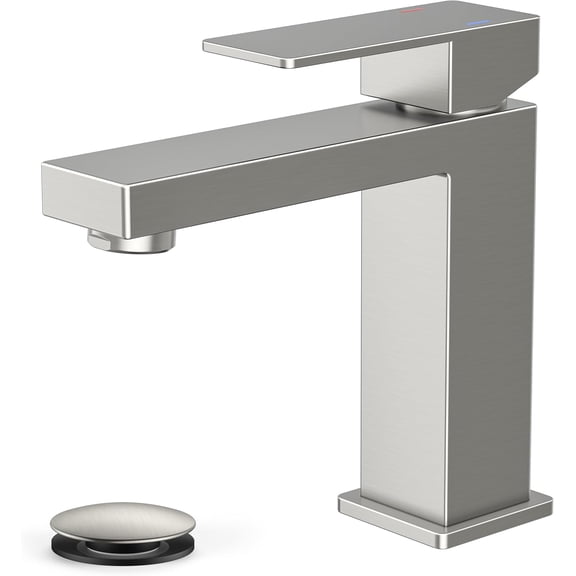 Bathroom Faucets, Single Hole Brushed Nickel Bathroom Faucet with Pop-up Drain, Lead-Free, Single Handle Faucet for Sink, Vanity, RV, Lavatory, Suitable for 1 or 3 Holes