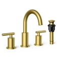 thumbnail image 1 of TVOFEK Gold Bathroom Faucet 3 Hole, 8 inch Widespread Bathroom Sink Faucet for Vanity with Metal Pop-up Drain and cUPC Supply Hoses, 1 of 15