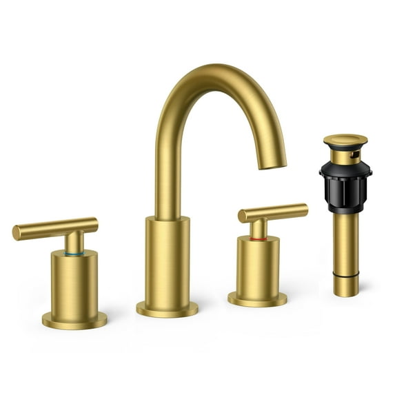 TVOFEK Gold Bathroom Faucet 3 Hole, 8 inch Widespread Bathroom Sink Faucet for Vanity with Metal Pop-up Drain and cUPC Supply Hoses