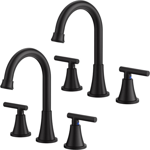 Bathroom Faucets for Sink 3 Hole, Black& Gold Bathroom Sink Faucet with Pop-up Drain and Supply Lines, Stainless Steel Lead-Free Widespread Faucet for Vanity RV Farmhouse Sink