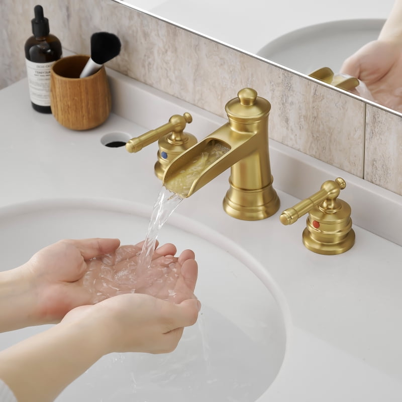 Gold Swan Vanity Bathroom Sink Faucet 8 Inch Widespread | The Kings Bay